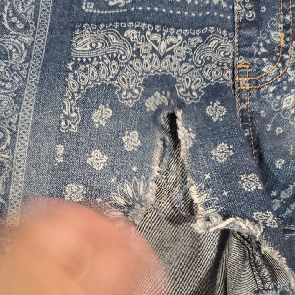 Blue Denim Patterned Ripped Overall Shorts! - Picture 11 of 15